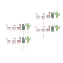 80Pièces Piques À Gâteau Alpaga En Bois Papier Vert Décoration