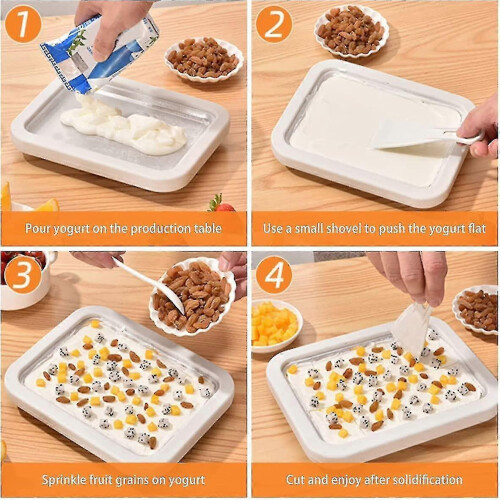 (White) Ice Cream Maker, Instant Ice Cream Roller Pan, With 2 Spatulas, Diy Ice Cream Tw 1