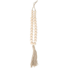 2Pièces Support Beige Tricot Main Cordon Perles Bois Moderne