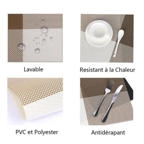 Σετ 6 σουπλά από υφαντό βινύλιο PVC, πλενόμενα, ανθεκτικά στη θερμότητα, αντιολ 2