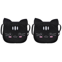 2Pièces Sac Chat PU Noir - Sac Bandoulière Pour Ados