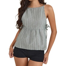 (M, Cyan) Women's Tie Strap Tank Tops Solid& Plaid Pattern Side Ties Sleeveless Spaghetti Straps Camisole for Summer
