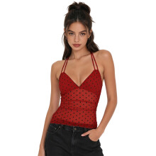 (S, Red Black) Women Halter Top, Sleeveless Tops Backless Dots Print Summer Vest Sheer Top for Club Party