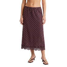 (S, Dark Brown) Womens Summer Long Skirt Dot Print Lace Trim Hem Stylish Skirt for Casual and Party Wear