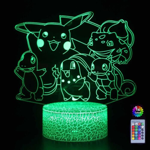 3D Pikachu Night Light LED Bedside Lamp with Remote Control, 16 Color Changing, USB Powered 1