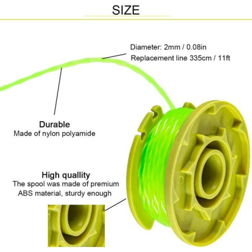 4 Pack Replacement Spool for Cordless Trimmer 2 mm 3.4 m with 1 Cap AC14HCA, Durable Line 1