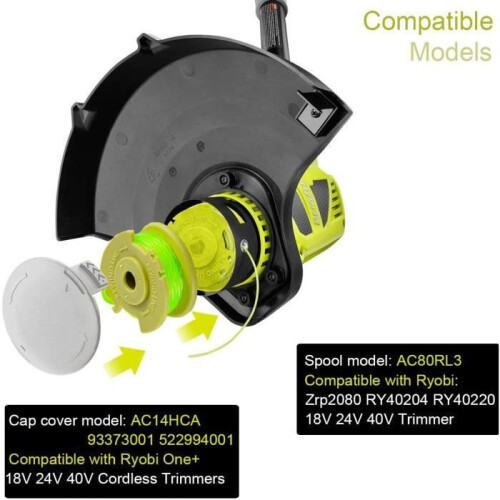 4 Pack Replacement Spool for Cordless Trimmer 2 mm 3.4 m with 1 Cap AC14HCA, Durable Line 2