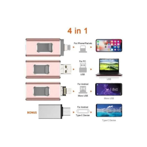 4-in-1 USB Flash Drive 256GB USB 3.0 Compatible with iOS and Android for Fast Data Transfer 2