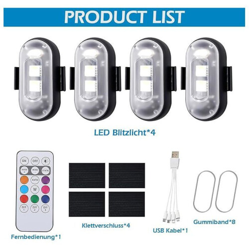 4 Wireless LED Car Lights, 8 Colours, Waterproof, USB Rechargeable with Remote Control 1