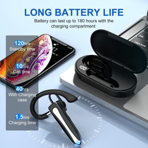 Bluetooth Wireless Single Ear Headset for Mobile Phones with Charging Case, Hands Free Calling 2