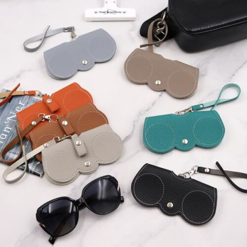 Genuine Leather Eyeglass Case Black with Snap Button Closure, Lightweight and Practical Protective Storage Case 2