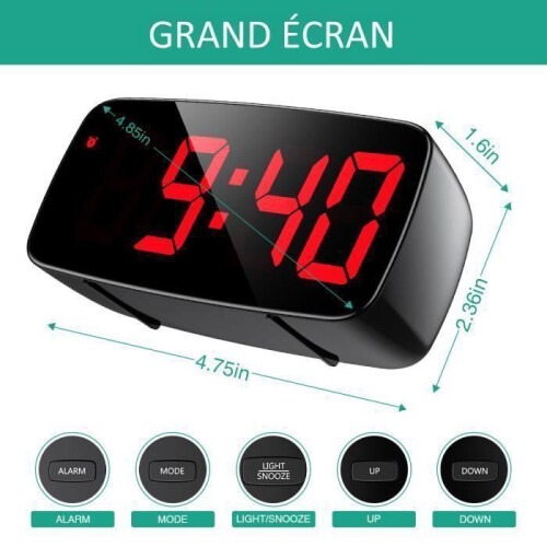 Digital Alarm Clock LED Display with Snooze, Adjustable Brightness, Workday Mode, 2 Power Modes, Red 1