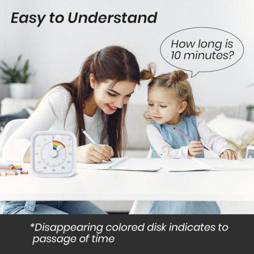 Visual Timer 60 Minutes White Rainbow Dial Quiet Countdown Clock for Kitchen Study and Classroom Use 1