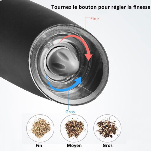 Electric Salt and Pepper Grinder Set 2 Pack 150ml Gravity Sensor Ceramic Burr with LED Light Adjustable Coarseness 2