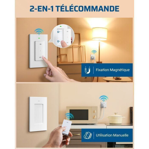 Wireless Remote Control Socket with 2 Wall Remotes, 16A 3680W, 30 m Range, EU Type E/F Plug, White 1