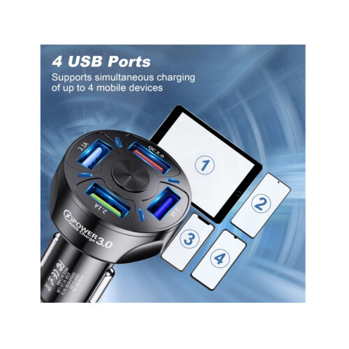 Φορτιστής αυτοκινήτου 2USB+2PD QC3.0 με βύσμα αναπτήρα για μία έως τέσσερις εξαι 1