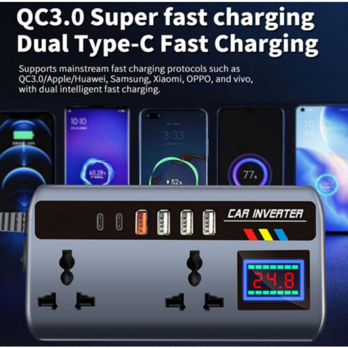 Μετατροπέας μετατροπέα 12v24v σε 220v υψηλής ισχύος, πολυλειτουργική φόρτιση, 2