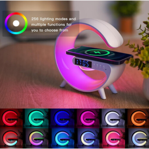 New Wireless Speaker Charger, Atmosphere Light with Wireless Charging Function, Table Lamp, Bedside Lamp with Alarm Clock & Charging Function, G 2