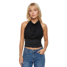 (M, Black) Women's Summer Halter Tops Casual Stylish Solid Color Flower Pattern Slim Fit Backless Sleeveless Vest