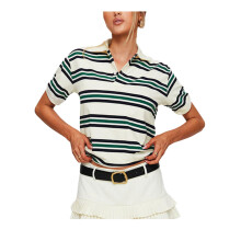 (S, Green) Women Summer Basic T-Shirt Casual Striped Print Lapel Short Sleeve Tops for Streetwear Aesthetic Grunge Clothes