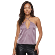 (L, Gray) Women Satin Tank Tops Halter Neck Sleeveless Cross Strap Solid Color Summer Smooth Vest for Vacation Beach