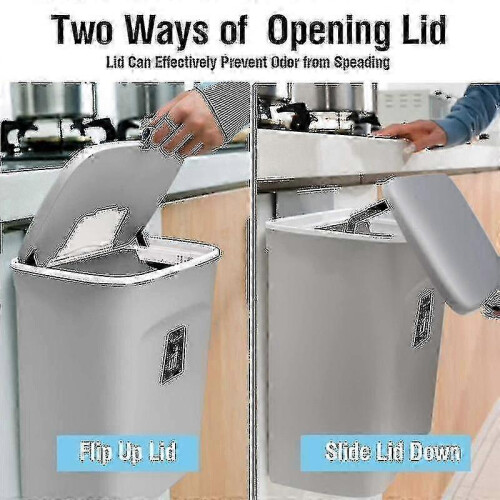 (7L, Grey) Trash Can for IKEA Kitchen High Capacity Wall Mounted Hanging Bin 1