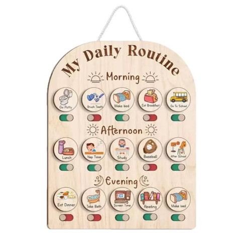 Wood Visual Schedule Visual Wall Planner Daily Routine Chart for Kids Daily Visual Schedule Card Chore Chart