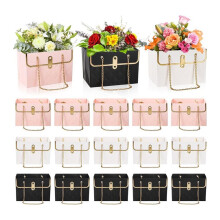 Paquete de 15 Bolsas de Regalo de Papel con Flores, Caja de Mano Portátil para Ramos de Flores con Cadena de Metal, Bolsa Rectangular para Envolver
