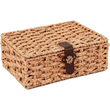 Cesta de Almacenamiento de Mimbre con Tapa, Cesta Rectangular Tejida de Hierba Marina Natural, Cajas de Almacenamiento para Decoración de Estantes,