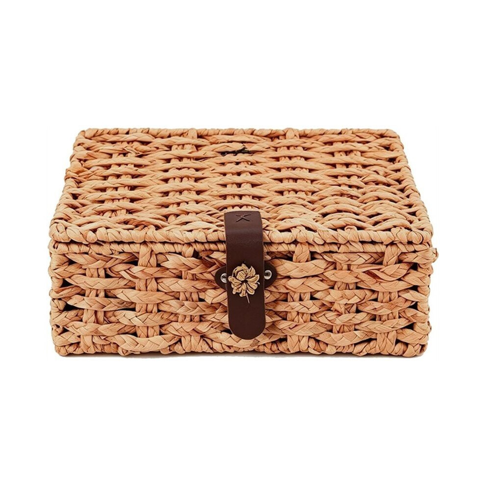 Saudism Wicker Storage Basket With Lid, Natural Seagrass Rectangular Woven Basket, Storage Boxes For Shelf Decor,For Home Large
