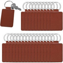 50 Stuks Leren Sleutelhangerset van PU met Klinknagels, Rechthoekige Leren Autosleutelhangers met Graveerfunctie