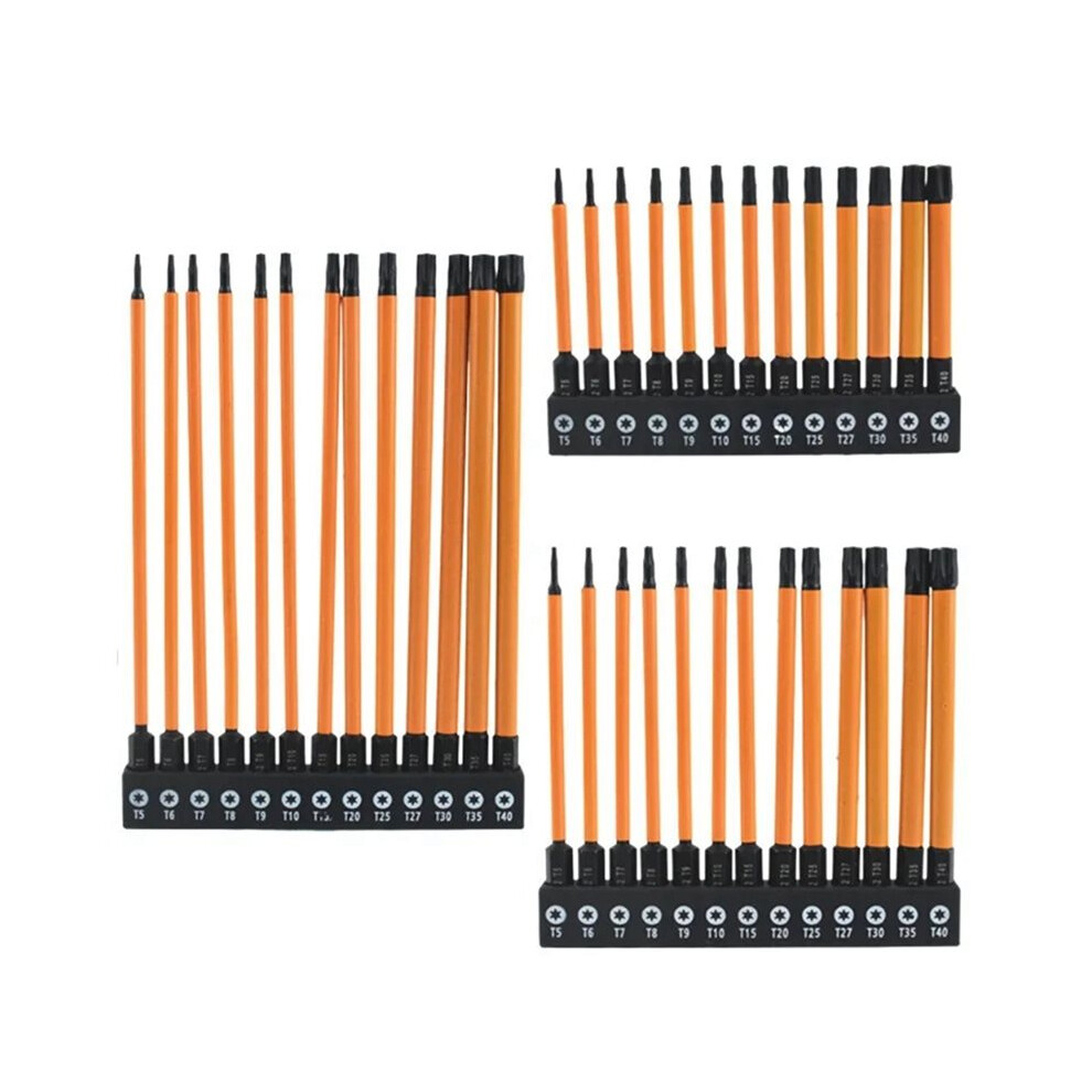 39Pcs S2 Steel Torx Screwdriver Bit Set T5-T40 Solid Plum Bits 75Mm 100Mm 150Mm Magnetic Phosphating Tool Parts 6034214824514