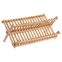 Bamboo Dish Drying Rack Utensil Holder Foldable Wooden Dish Drainer Rack 2-Tier Folding Drying Holder