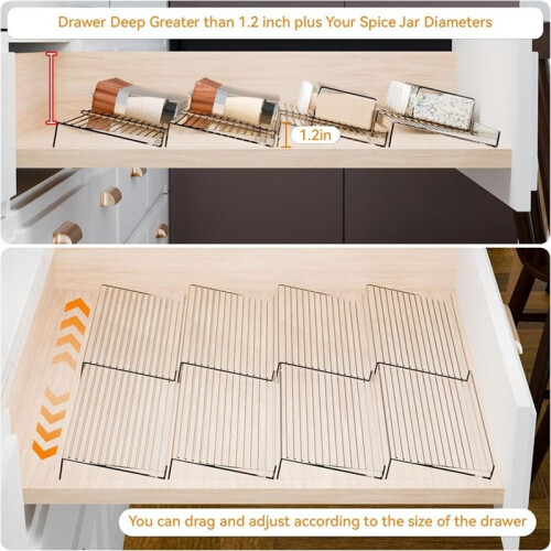 4 Pack Adjustable Narrow Spice Rack for Drawer - Expandable From 9" to