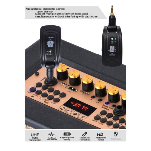 V6 Trådlöst Gitarrsystem UHF Trådlös Sändare/Mottagare för Elgitarr/Basinstrument