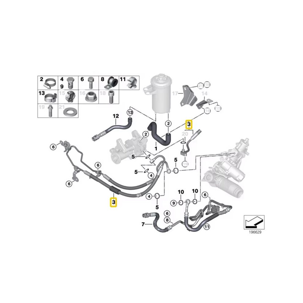 32416782290 Power Steering Pressure Hose Power Steering Fluid Hose For X5 E70 E90 3.0L 6031326101052