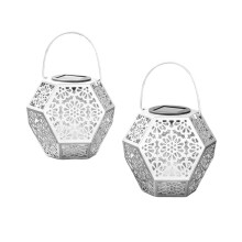 Lot de 2 Lanternes Solaires Suspendues pour Jardin, Style Rétro, Design Vintage, pour Terrasse, Table ou Patio A