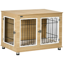Gaiola para cães, gaiola para animais de estimação com pés e almofada removível, aço com aparência de madeira, 90 x 58 x 65 cm