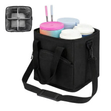 4 Compartment Drink Bag, Multiple Tumbler Holder Caddy with Adjustable Strap, Drink Caddy Tote Bag for Travel, Hiking