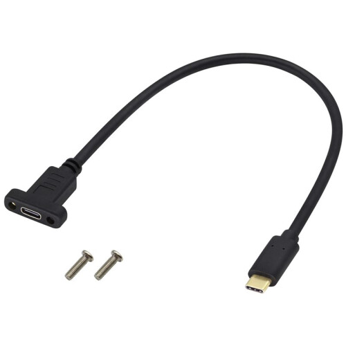 3.1 Cable de Extensión Tipo C con Tornillo de Montaje en Panel, Cable Extensor de Datos USB-C de 0,5 M, USB-C Macho A USB-C, Compatible con Carga