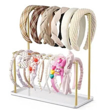 Headband Holder Organizer Metal 2-Tier with Tray: Hair Accessories Display Stand Storage Hairband Rack Necklace Stand