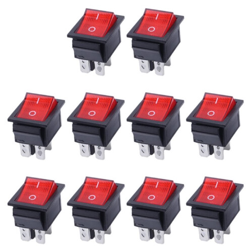 10PCS KCD4 Rocker  6 Pins 16A/250V with Red Light Indicator, 2 Position Toggle Switches