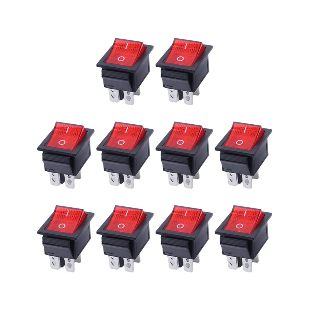 10Pcs Kcd4 Rocker 6 Pins 16A/250V With Red Light Indicator, 2 Position Toggle Switches 4712970536781