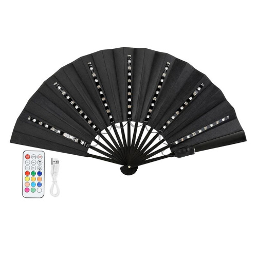 Éventail Chinois Pliable à LED Coloré avec Télécommande, Éclairage sur Scène, Noir