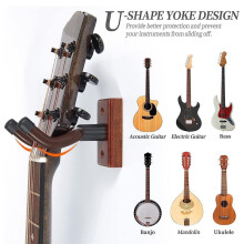Wooden Guitar Wall Hanger - Pack of 5 Guitar Wall Mount for Safe Storage and Display Sturdy Wall Hanger for Guitars