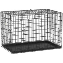 Caixa de transporte dobrável em aço para cães com 2 portas com fechadura, 106 cm (C) x 71,5 cm (L) x 76 cm (A), preta.