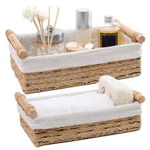 Paper Rope Storage Basket, Wicker Baskets for Organizing with Handle, Decorative Bins for Countertop