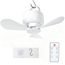 Ventilateur de Plafond Silencieux avec Éclairage Intégré, Rechargeable par USB et Télécommande A