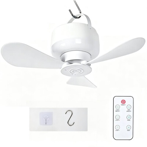 Ventilateur de Plafond Silencieux avec Éclairage Intégré, Rechargeable par USB et Télécommande A
