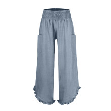 Pantalon de Lino para Mujer Cropped Linen Pants Women-Black L